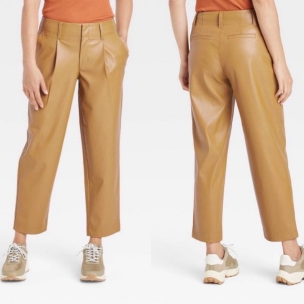A New Day Camel Brown Colored Faux Leather Ankle Pants Size 8